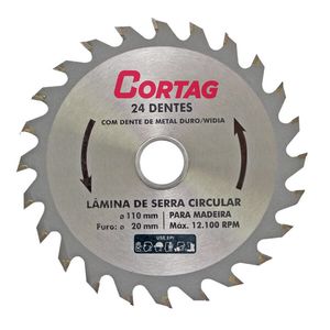 Disco de Serra Circular de Madeira 4.3/8" x 20mm x 24dentes com Widia - Cortag